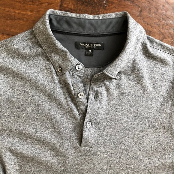 Banana Republic mens luxury touch polo shirt gray heather M medium - Picture 2 of 4